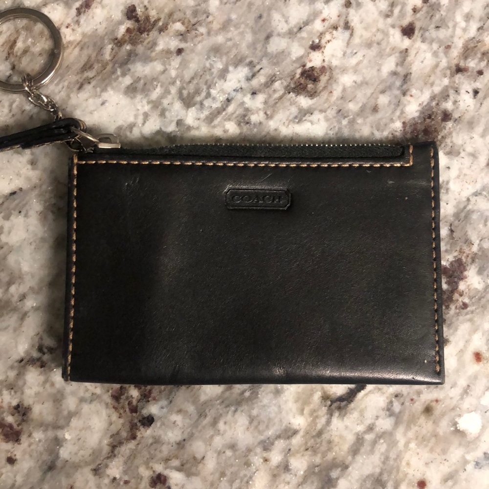 Coach card and key holder black leather